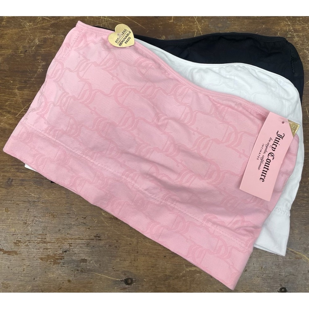 Juicy Couture 3 Pack Seamless Bandeau Bralette XL NWT White Has Fabric Spots